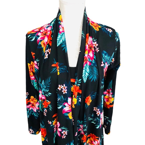 $10 SALE! NWT 2pc MINETTE Black Floral Bodycon Jumpsuit & Duster Set - Picture 2 of 16